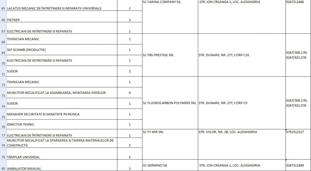 Peste 360 de locuri de muncă